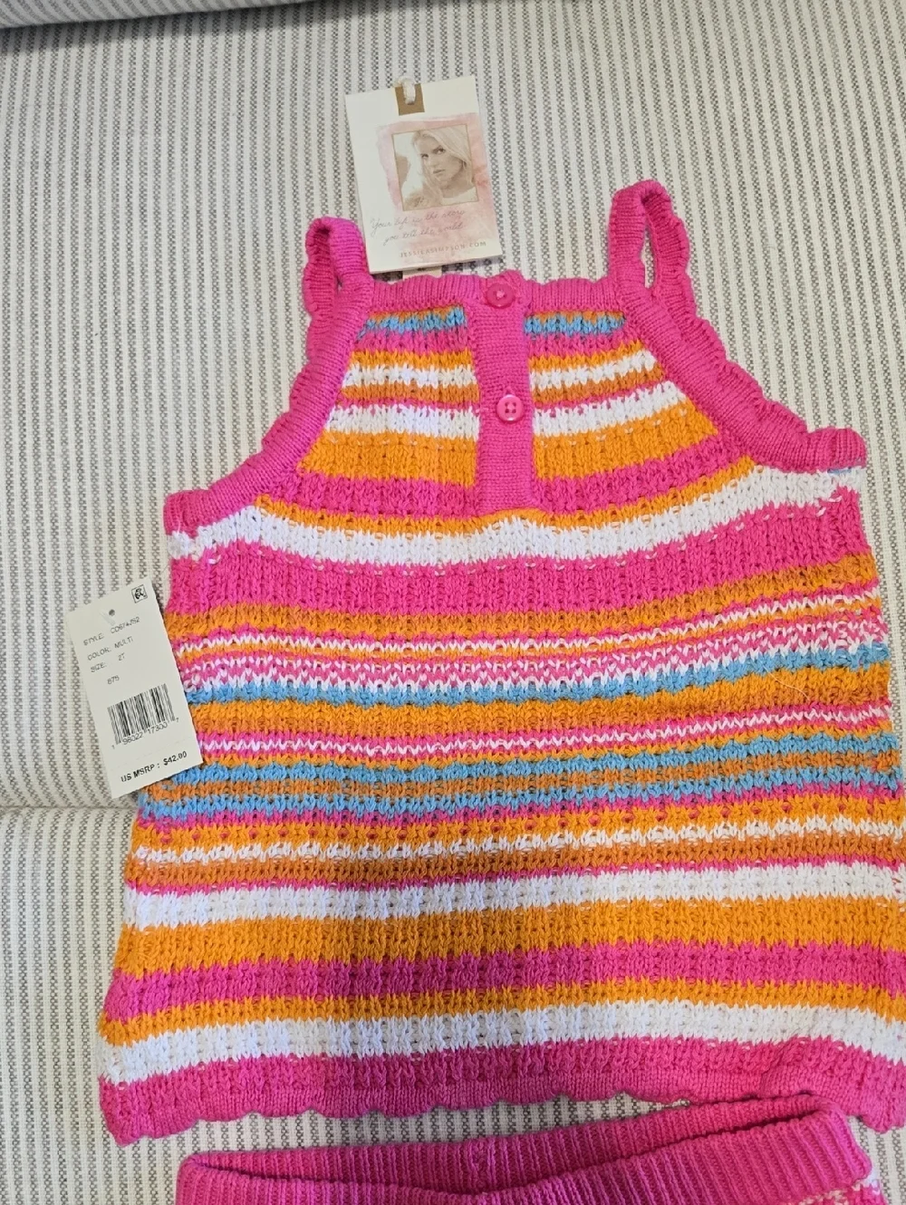 Toddler Girls 2T Striped Knit Tank & Shorts Set — Pink, Orange, White, Blue NWT